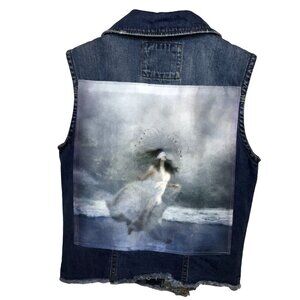 MUDD Upcycled Denim Vest S Ethereal Angel Boho Romantic Reworked Statement Art